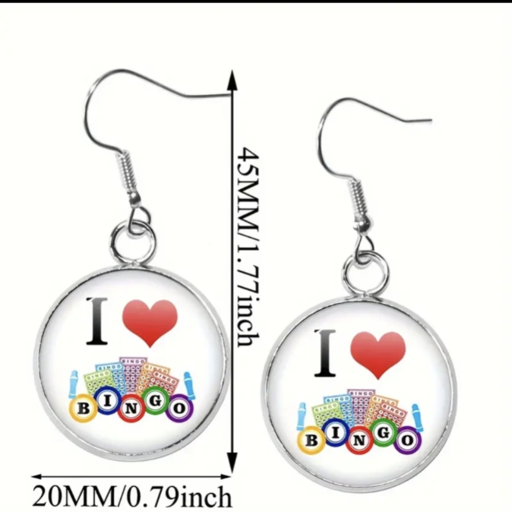 "I ❤️ BINGO" Earrings NWT Sterling French Wires